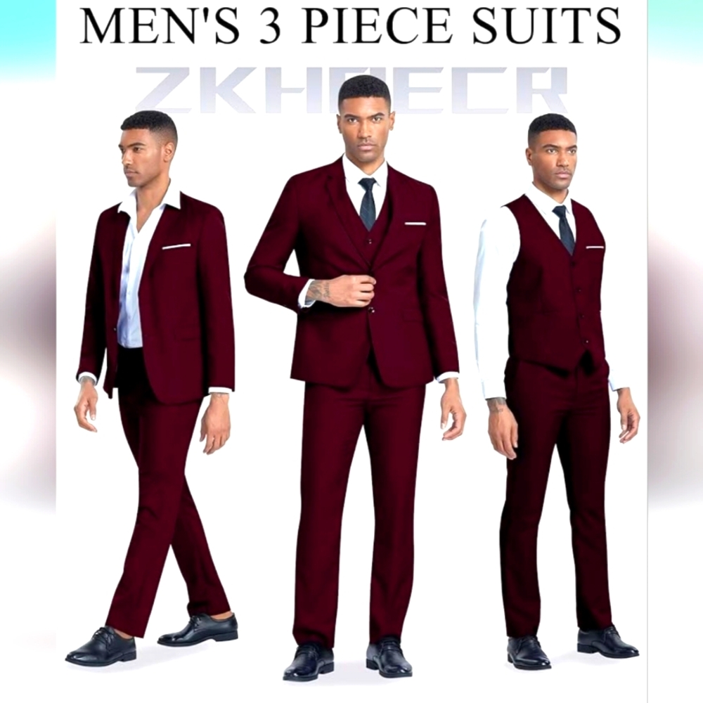 Men's Burgundy 3-Piece Suit (3XL)